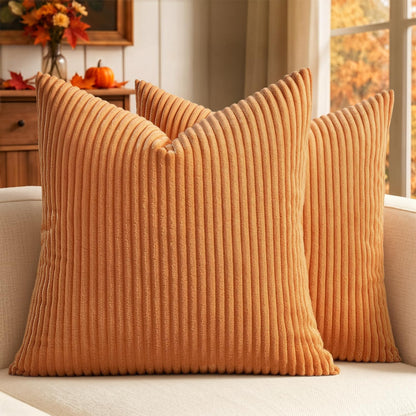 MIULEE Fall Decorative Corduroy Throw Pillow Covers Set of 2 18x18 Orange
