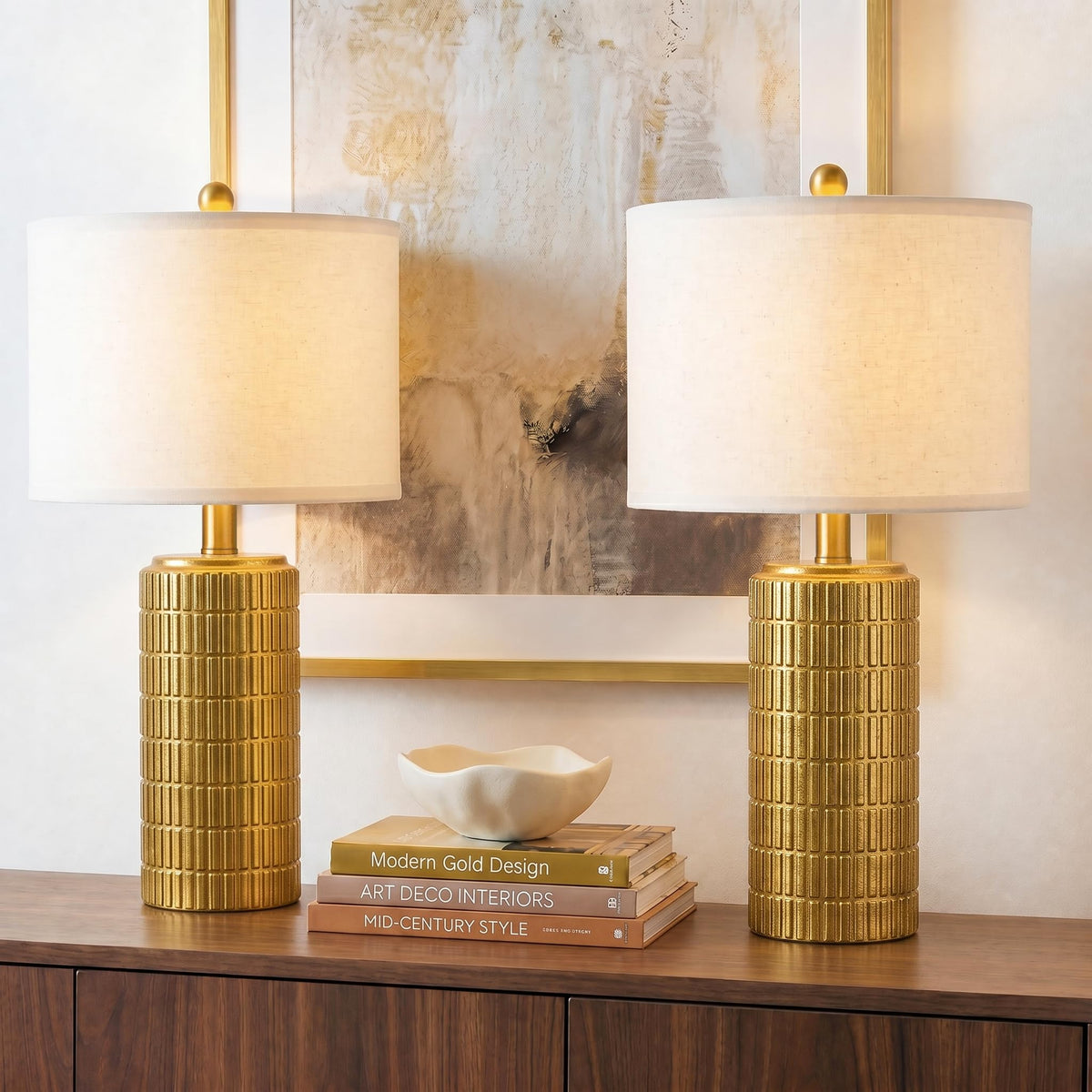 PoKat 23'' Bedside Table Lamp for Bedroom Nightstands, Modern Ceramic Decor