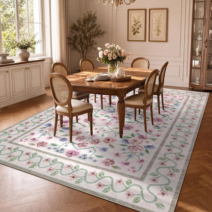 Garvee Beige Floral 5x7 Area Rug for Bedroom Living Room