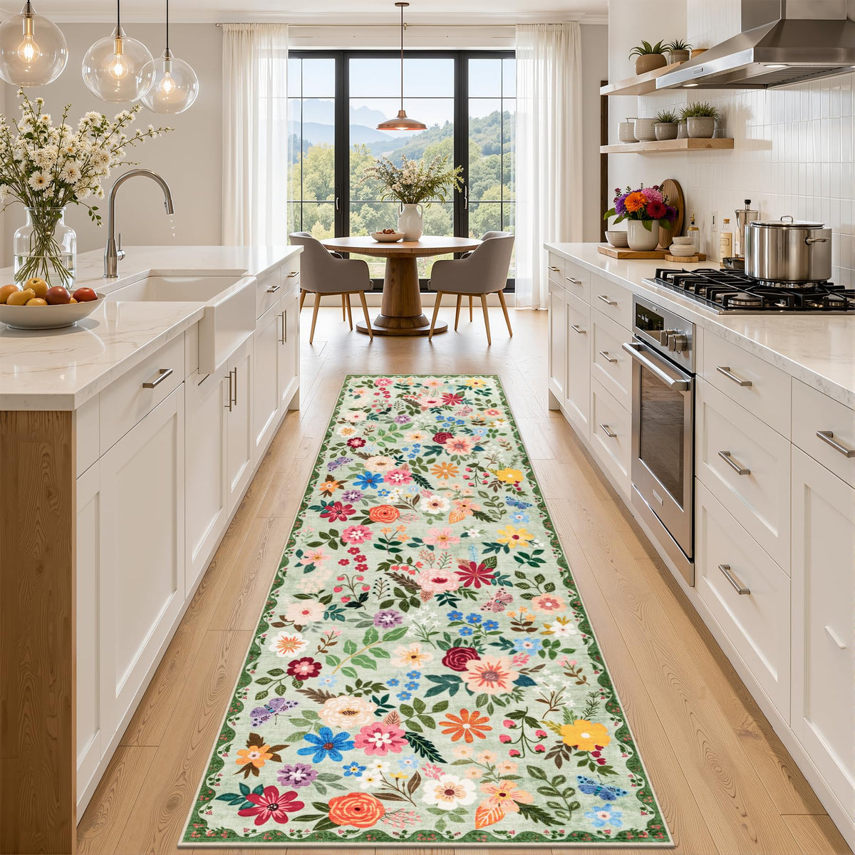 PLHXFR Area Rug Living Room: 5x7 Floral Washable Boho Carpet Dark Green