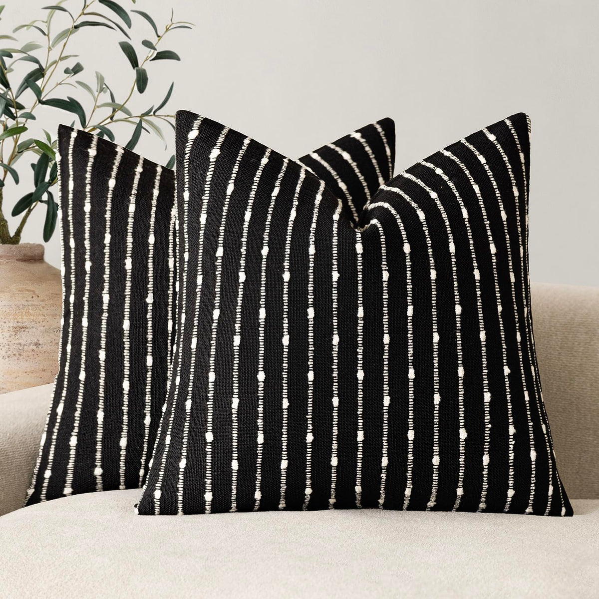 Foindtower Decorative Striped Boucle Throw Pillow Cover 18x18 Natural Beige