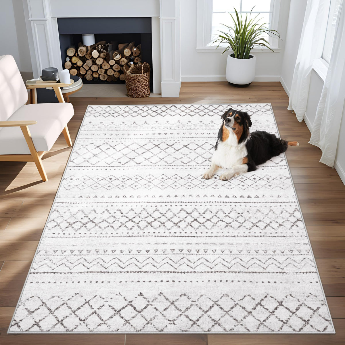 Area Rug for Living Room 6x9: Large Washable Boho Moroccan Rugs Geometric Neutral Rug, Non-Slip Foldable Morden Farmhouse Indoor Floor Carpet for Bedroom Dining Table Home(Brown Green,6'x9')