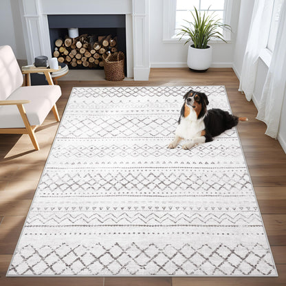 Area Rug for Living Room 6x9: Large Washable Boho Moroccan Rugs Geometric Neutral Rug, Non-Slip Foldable Morden Farmhouse Indoor Floor Carpet for Bedroom Dining Table Home(Brown Green,6'x9')