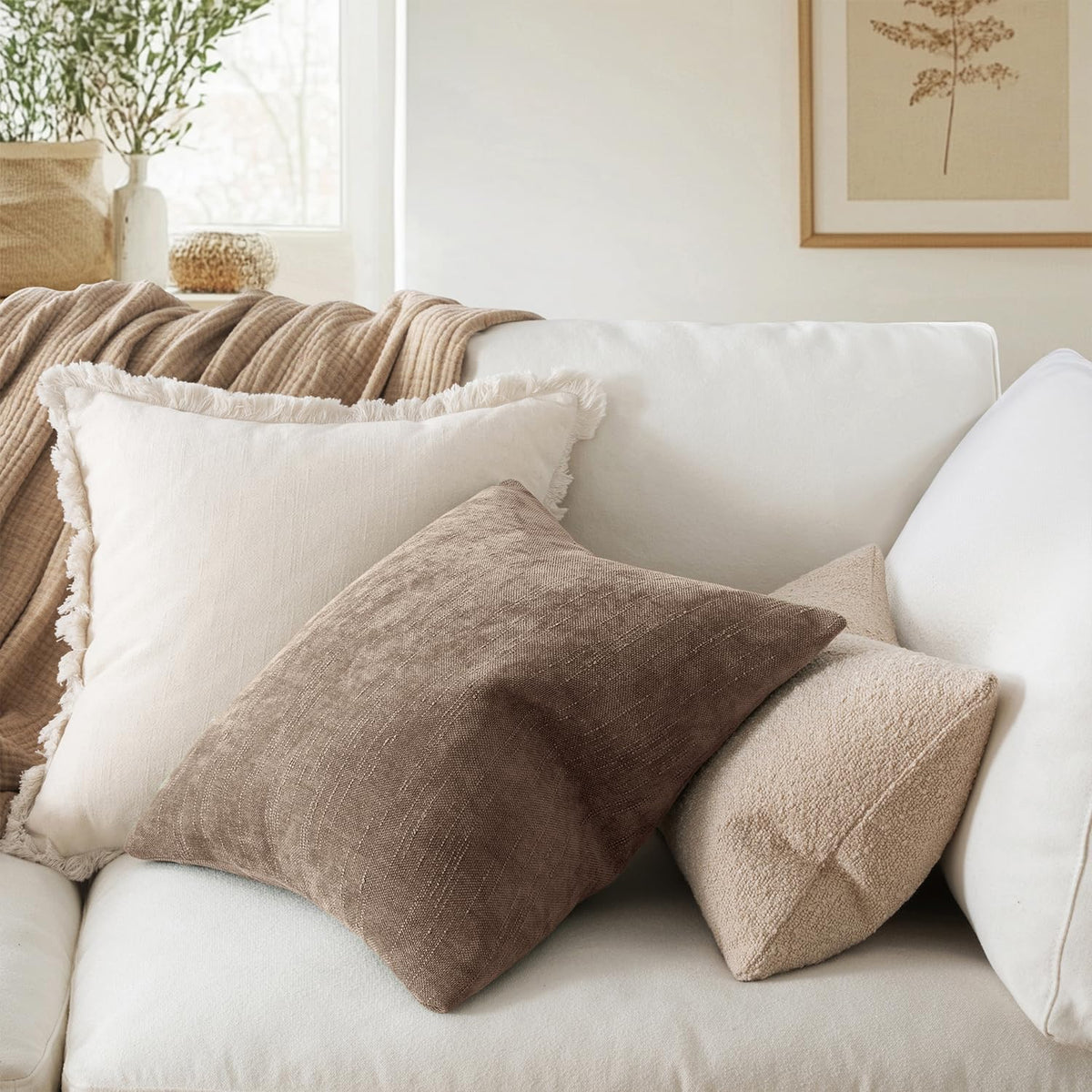 MIULEE Textured Chenille Throw Pillow Covers 20x20 Inch Taupe Grey