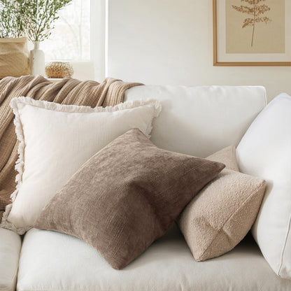 MIULEE Textured Chenille Throw Pillow Covers 20x20 Inch Taupe Grey