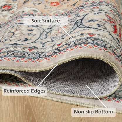 Goideal Washable Rug 4x6, Beige Area Rugs Non Slip, Indoor Low Pile Carpet with Rubber Backing for Living Room Kitchen Bathroom Entryway Office Bedroom
