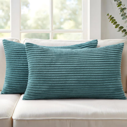 Mecatny Corduroy Fall Throw Pillow Covers 18x18 Set of 2 Olive Green