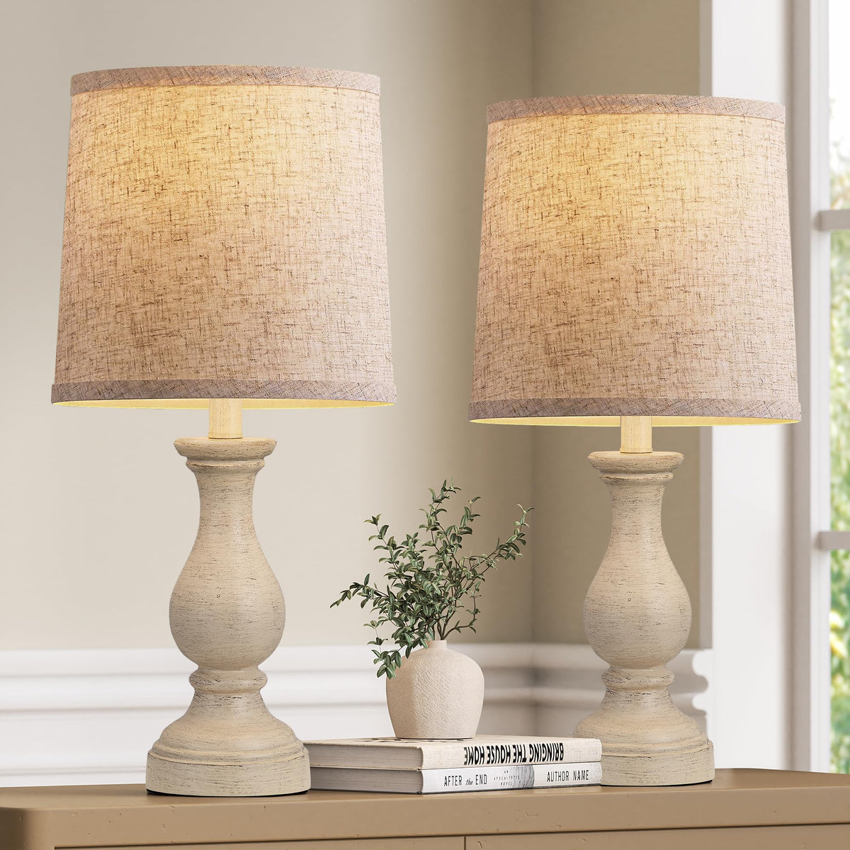 Seealle 22" Farmhouse Table Lamp, Rustic Bedside Lamp for Bedroom