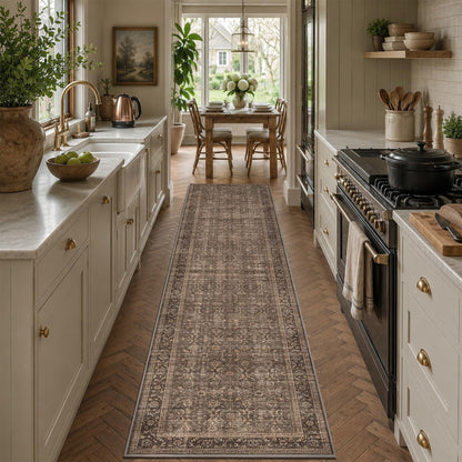JOOJA 6x9 Brown Vintage Boho Washable Area Rug, Soft Low Pile Floor Carpet