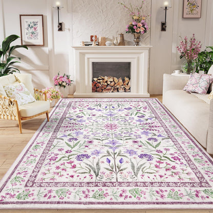 Amearea 6x9 Pink Rugs for Bedroom Girls, Floral Area Rugs for Living Room