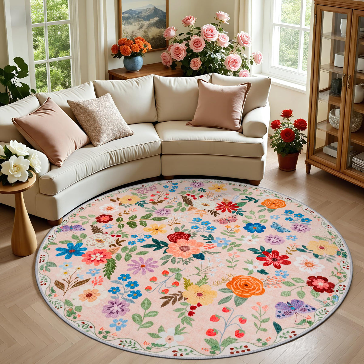 PLHXFR Area Rug Living Room: 5x7 Floral Washable Boho Carpet Dark Green