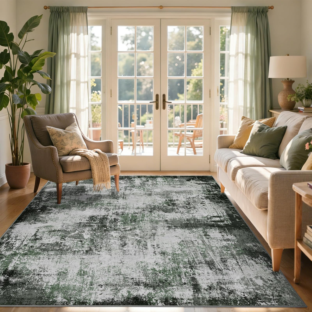 6x9 Ft Abstract Washable Area Rugs for Living Room Blue