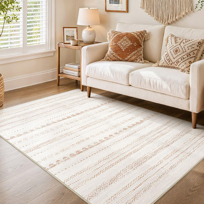 Nakagishi Boho 5x7 Area Rug Living Room Rugs Machine Washable Beige/Brown