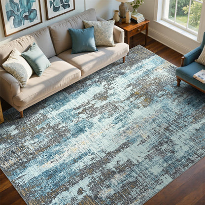 6x9 Ft Abstract Washable Area Rugs for Living Room Blue