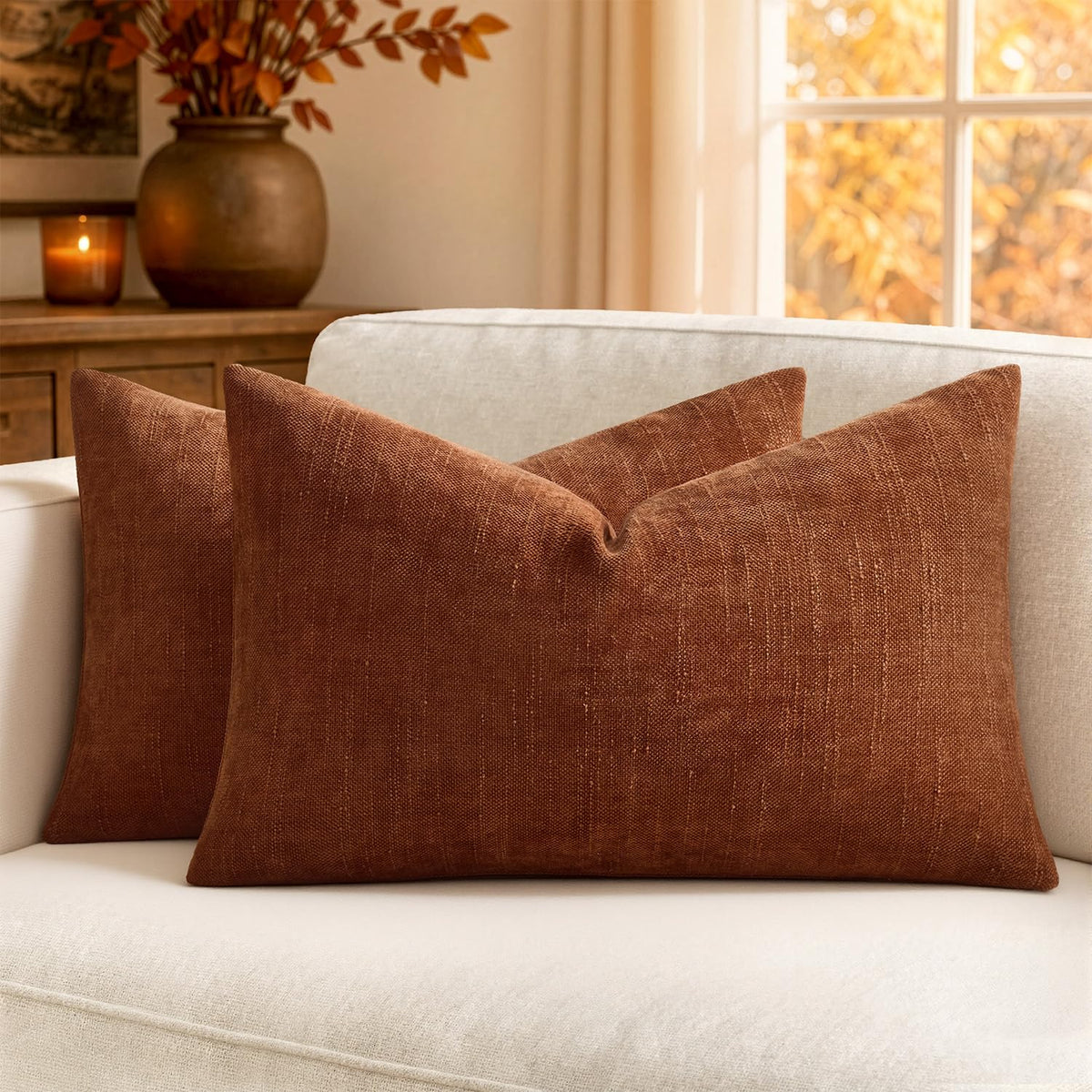 MIULEE Textured Chenille Throw Pillow Covers 20x20 Inch Taupe Grey