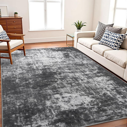 Modern Abstract 3x5 Rug, Non Slip Entryway Rug, Soft Machine Washable Rugs for Indoor Entry, Low Pile Stain Resistant Distressed Rug for Living Room, Bedroom, Dark Grey Blue