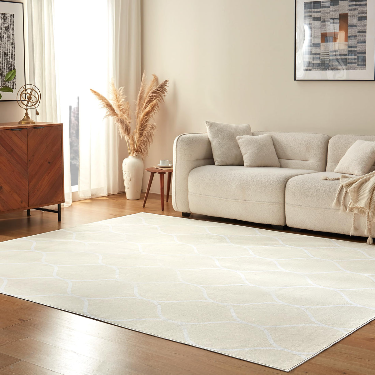 Amazon Basics Thin Indoor Area Rug, Geometric Printed Washable Home Decor Carpet for Living Room Bedroom, 4' W × 6' L, Green Geometric