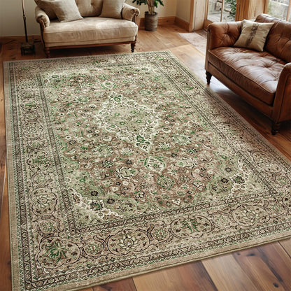 Goideal Washable Rug 4x6, Beige Area Rugs Non Slip, Indoor Low Pile Carpet with Rubber Backing for Living Room Kitchen Bathroom Entryway Office Bedroom