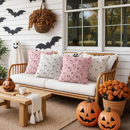 MIULEE White Halloween Pillow Covers Cute Ghost Decor Set of 2 18x18