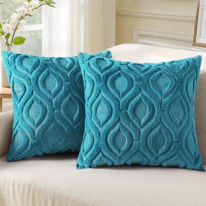 decorUhome Faux Fur Plush Soft Beige Throw Pillow Covers 18x18 Set of 2