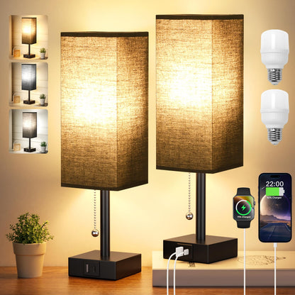 Small Bedside Table Lamp for Bedroom - Desk Lamp For Nightstand, USB C+A