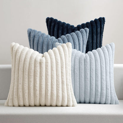 MIULEE Faux Fur Plush Decorative Throw Pillow Covers 18x18, Navy Blue