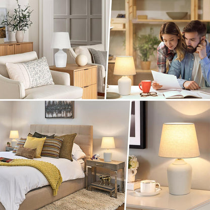 11.8’’ Small Table Lamps Set of 2 for Bedroom Kid’s Room, Beige & White