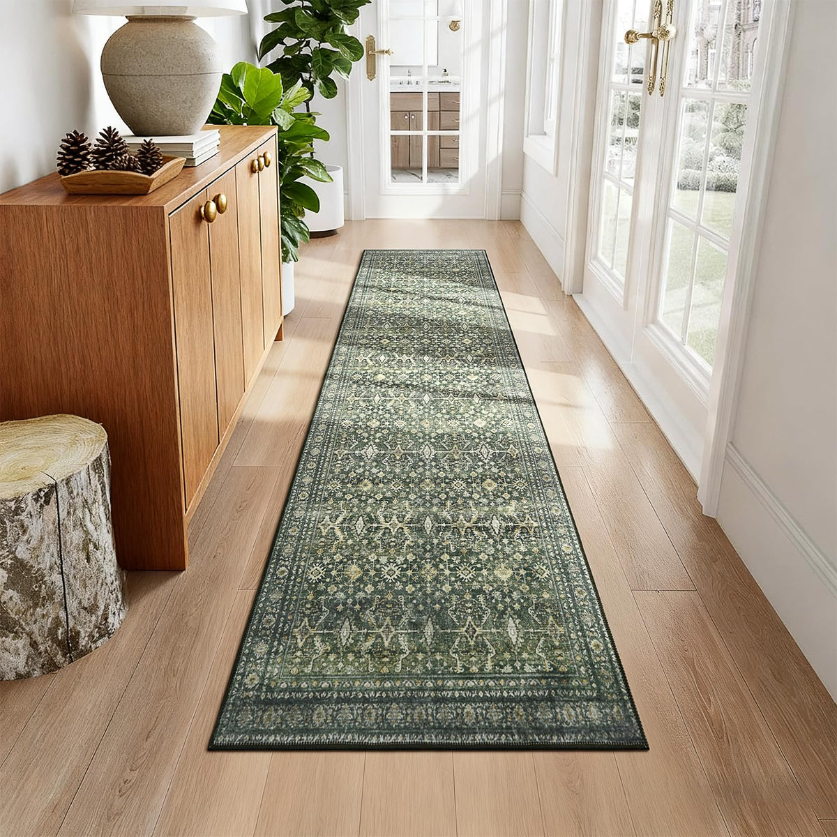 8x10 Area Rugs for Living Room Green Washable Non-Slip Large Carpet