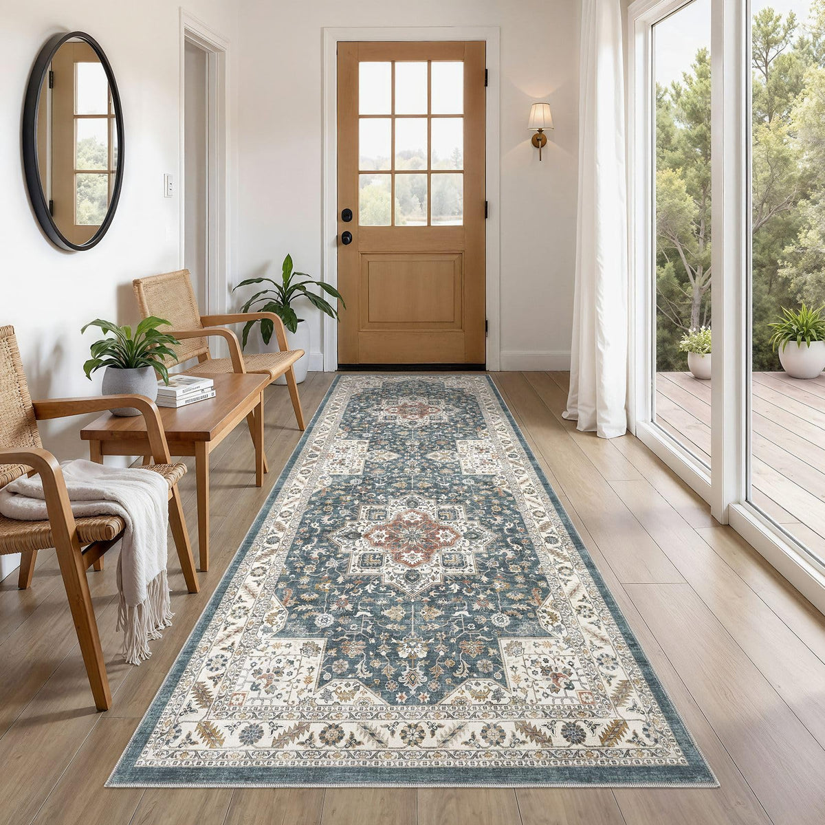 cotiled 5x7 Area Rug for Living Room, Washable, Traditional, Beige
