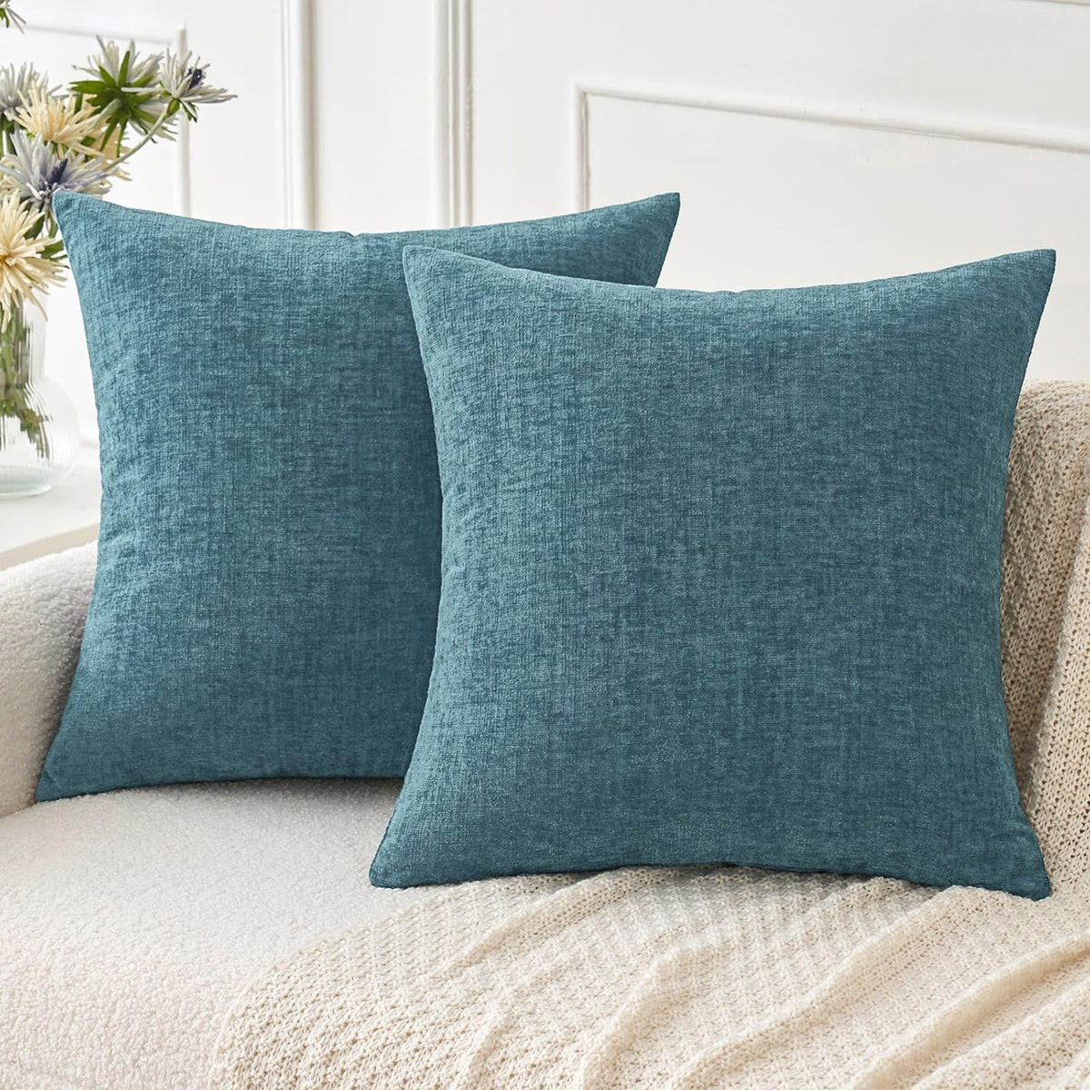 MIULEE Soft Chenille Fall Throw Pillow Covers Burnt Orange 18x18 Pack of 2
