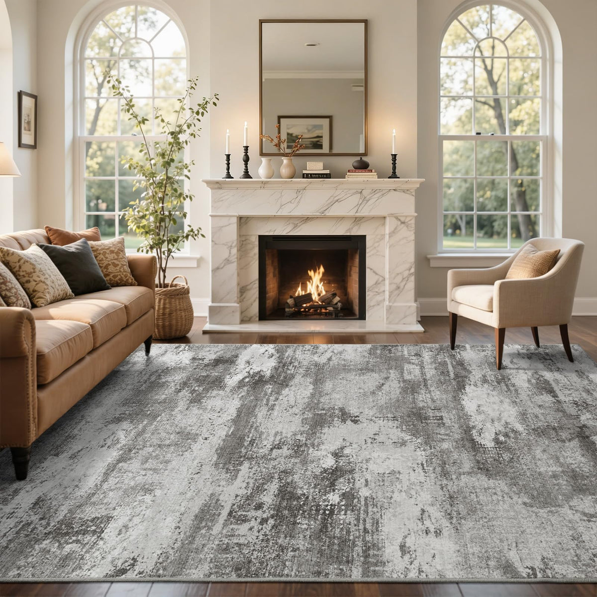 6x9 Ft Abstract Washable Area Rugs for Living Room Blue
