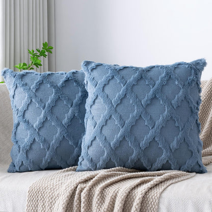 Set of 2 Soft Moroccan Throw Pillow Covers 18x18 Inch Plush Boho Decorative Pillow Cover Accent Cushion Case for Couch Sofa Bed, Beige