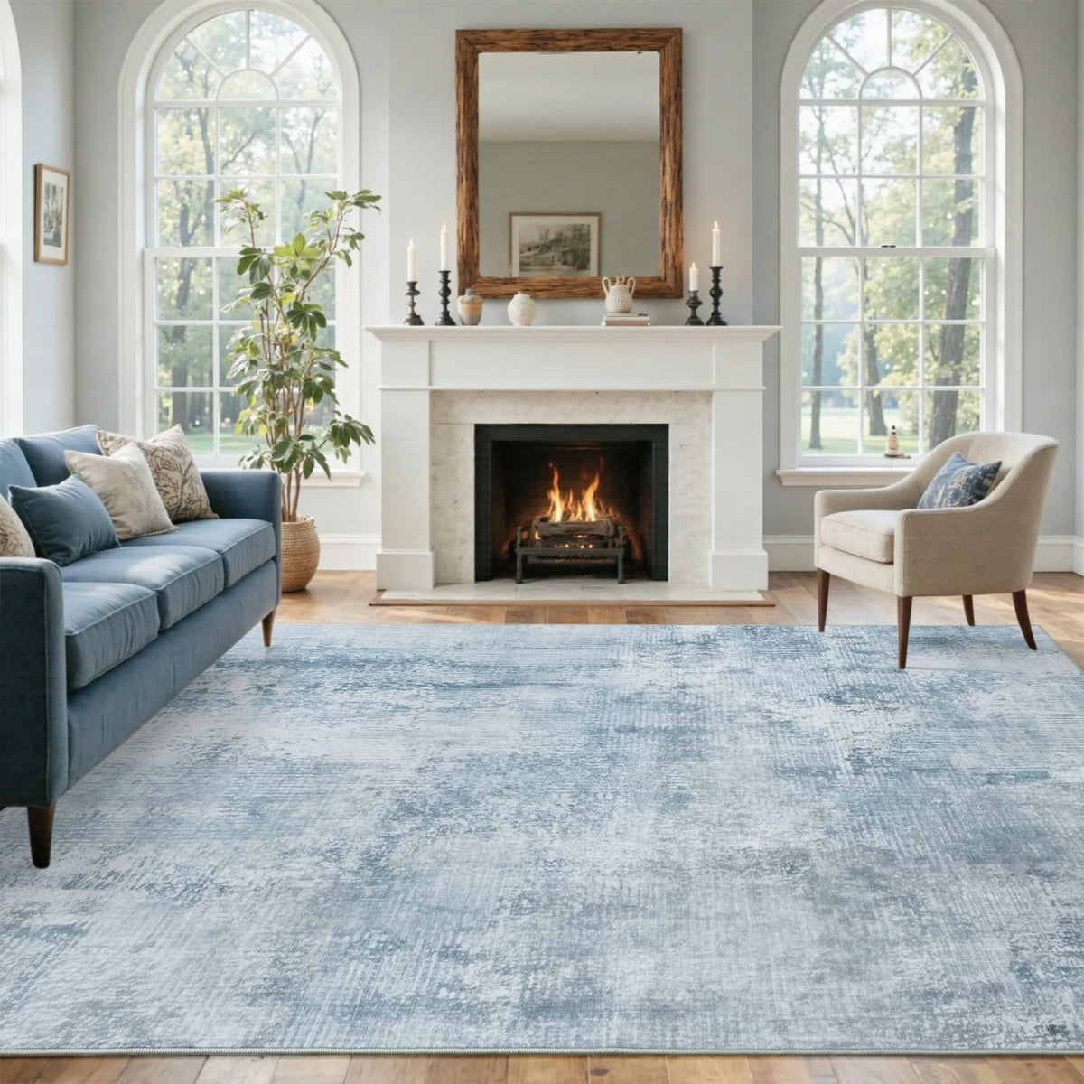 6x9 Ft Abstract Washable Area Rugs for Living Room Blue
