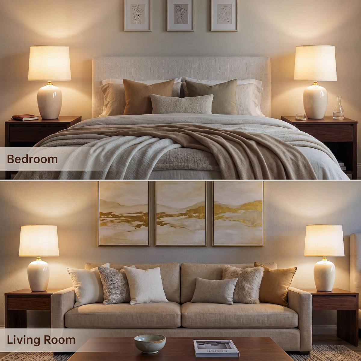 Dawnwake 19.1" Ceramic Table Lamps Set of 2 for Bedroom Living Room,Cream