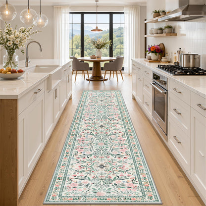 PLHXFR Area Rug Living Room: 5x7 Floral Washable Boho Carpet Dark Green