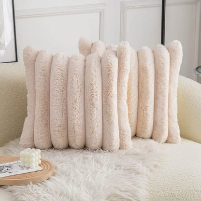 Neelvin Pink Faux Fur Cozy Soft Striped Decorative Throw Pillow Covers 18x18 inch Set of 2,Velvet Pillowcase Cushion Case for Sofa Couch