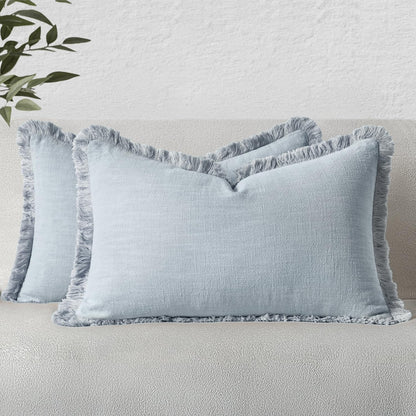 MIULEE Linen Fringe Decorative Throw Pillow Covers Natural Beige 20x20