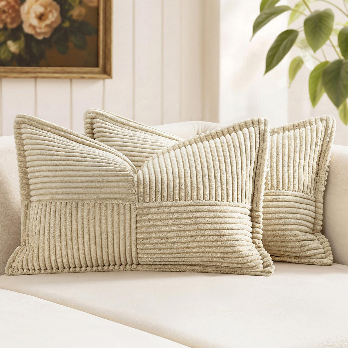 MIULEE Decorative Throw Pillow Covers for Couch 18x18 Inch Beige 2 Pack