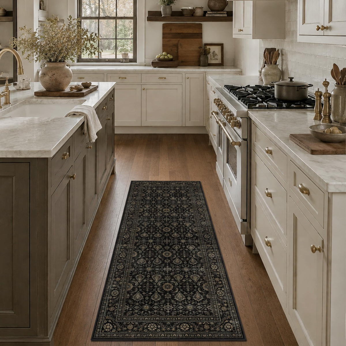 JOOJA 6x9 Brown Vintage Boho Washable Area Rug, Soft Low Pile Floor Carpet
