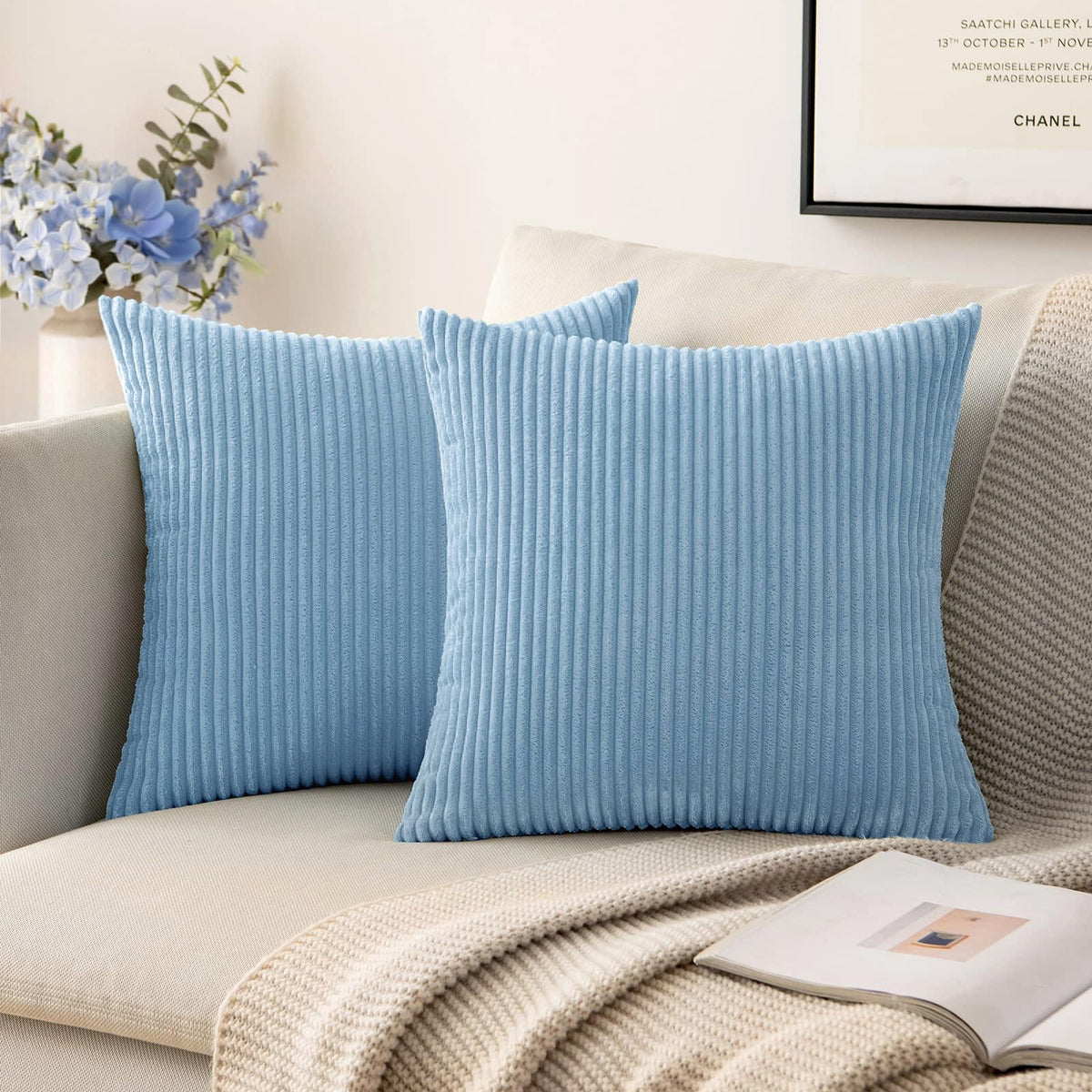 MIULEE Fall Decorative Corduroy Throw Pillow Covers Set of 2 18x18 Orange
