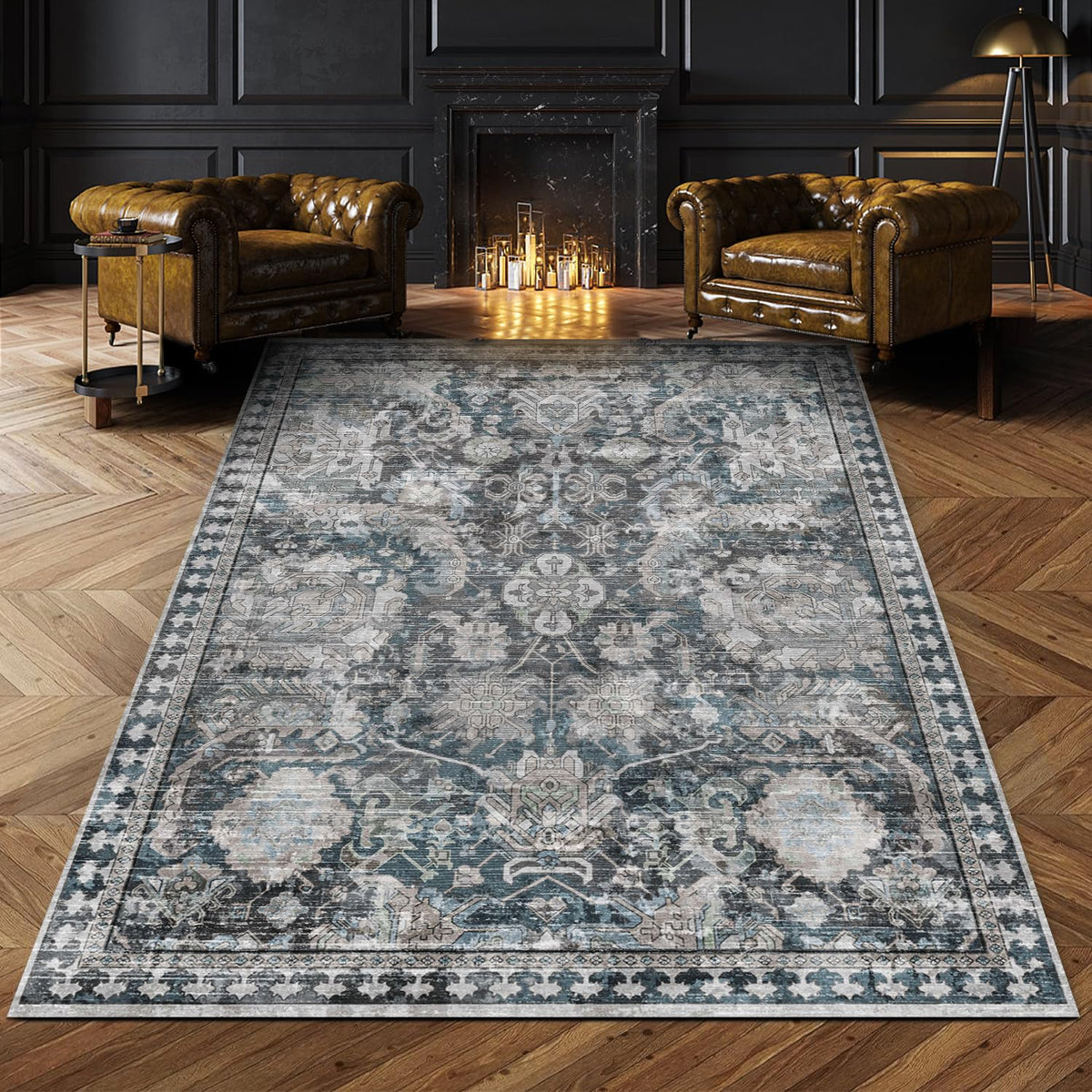 RUGSURE Washable Area Rugs - Perfect for Living Room, Bedroom, Kids Room, Nursery - Stain & Water Resistant Non-Slip, Pet & Child Friendly, Vintage Tribal Area Rugs (Green, 5' x 7')