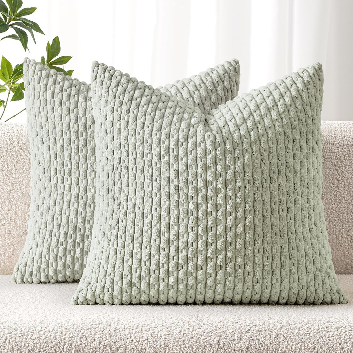 MIULEE Decorative Throw Pillow Covers 18x18 Sage Green Textured Corduroy