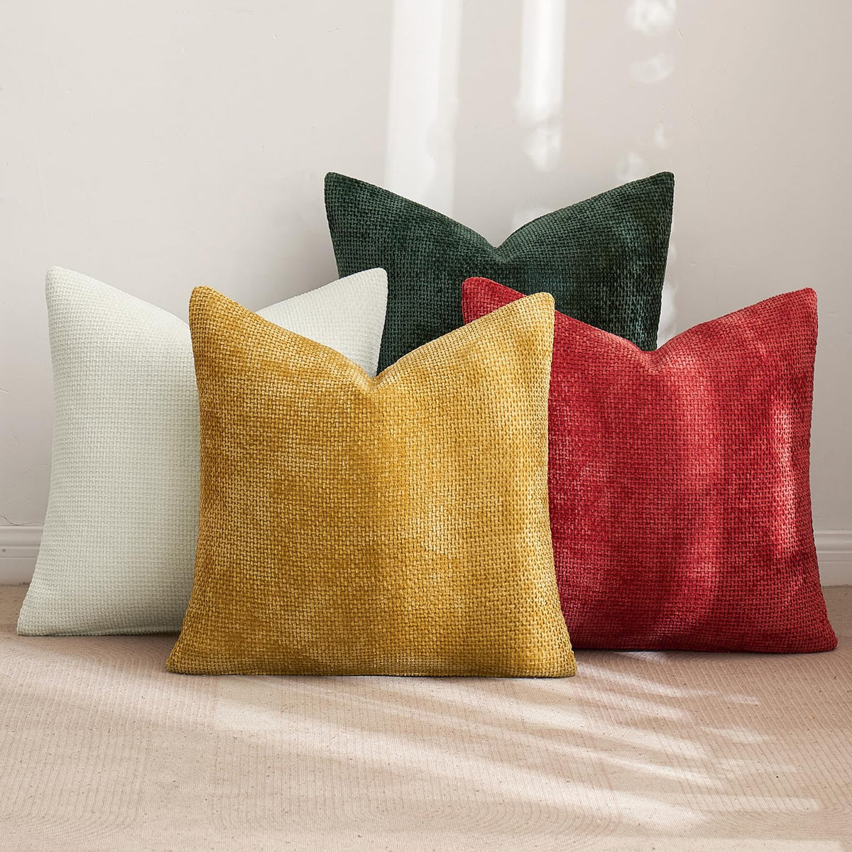 MIULEE Soft Decorative Chenille Pillow Covers Blue Series 18x18 Pack of 4