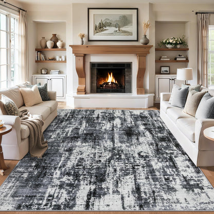 PLHXFR 6x9 Area Rug Living Room: Abstract Washable Carpet Brown Black