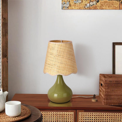 Ziqqeelam Brown Small Bedside Table Lamp for Bedroom, Farmhouse Bedroom Lamps for Nightstand, Rattan Lamp Shade Table Lamps for Small Spaces for Kitchen Counter, Home Office, Living Room, Kids Dorm