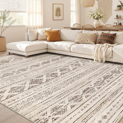 Nakagishi Boho 5x7 Area Rug Living Room Rugs Machine Washable Beige/Brown