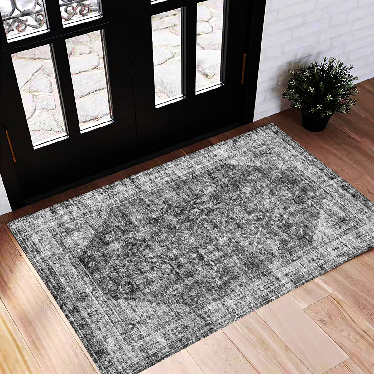 CHAMPLANT 6'x9' Washable Vintage Area Rug Boho Chic Medallion Distressed Design Non-Shedding Easy Care Ideal for High Traffic Areas in Living Room Bedroom Kitchen Office Large Carpet