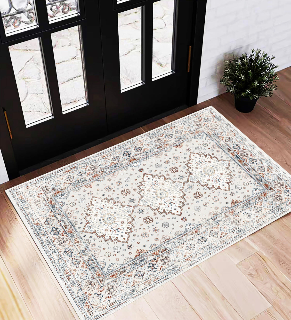CHAMPLANT 6'x9' Washable Vintage Area Rug Boho Chic Medallion Distressed Design Non-Shedding Easy Care Ideal for High Traffic Areas in Living Room Bedroom Kitchen Office Large Carpet