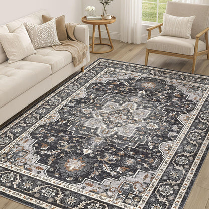 cotiled 5x7 Area Rug for Living Room, Washable, Traditional, Beige