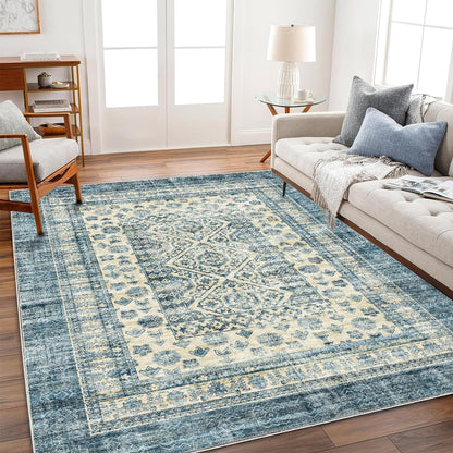CHAMPLANT 6'x9' Washable Vintage Area Rug Boho Chic Medallion Distressed Design Non-Shedding Easy Care Ideal for High Traffic Areas in Living Room Bedroom Kitchen Office Large Carpet